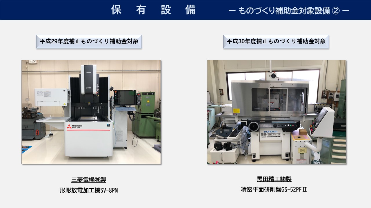 三菱電機㈱ 製形彫放電加工機SV-8PM　黒田精工㈱製  精密平面研削盤GS-52PFⅡ