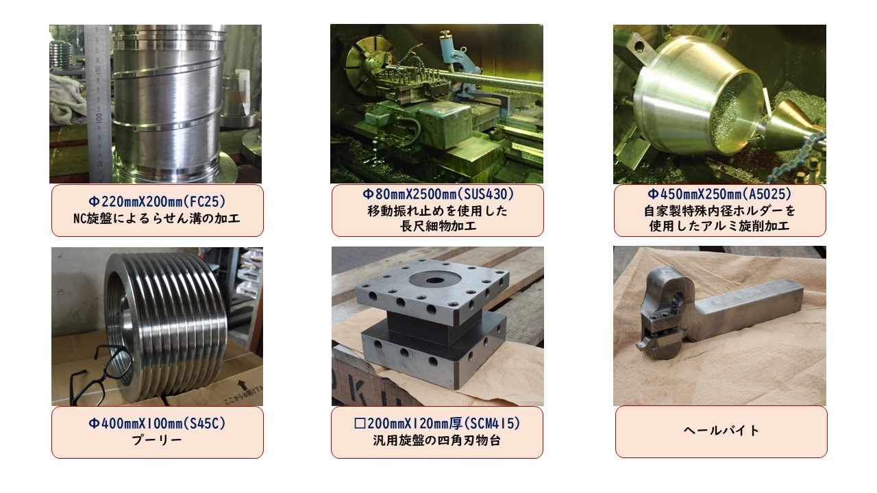 NC旋盤によるらせん溝の加工　移動振れ止めを使用した 長尺細物加工　プーリー　汎用旋盤の四角刃物台　自家製特殊内径ホルダーを使用したアルミ旋削加工　へールバイト